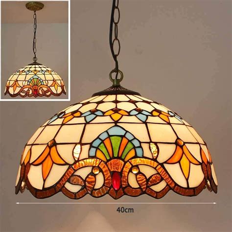 Crown Tiffany Hanging Lamp Leadglass Stained Glass Shade Crystal Bead