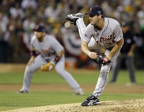 Detroit Tigers Pitcher Justin Verlander 35 Follows Through In The Third Inning Of Game 2 Of An