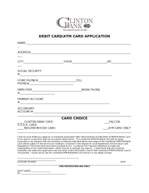Some debit cards have spending capped at $1,000, $2,000, or $3,000 daily. DEBIT CARD/ATM CARD APPLICATION Doc Template | PDFfiller