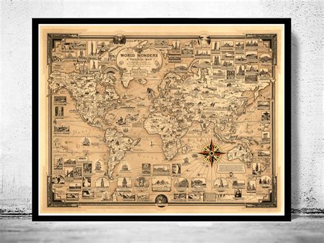 Old World Map World Wonders 1939 Vintage Map Wall Map Print Vintage