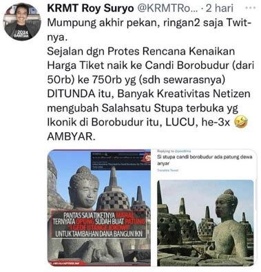 Viral Roy Suryo Posting Foto Editan Stupa Borobudur Mirip Wajah Jokowi