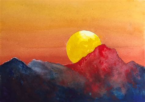 Mountain Beginner Step By Step Sunset Painting Easy Goimages Base