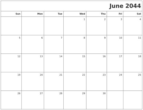 June 2044 Printable Blank Calendar