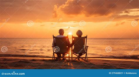 A Retired Couple Enjoying A Sunset On A Beach Symbolizing Peace And