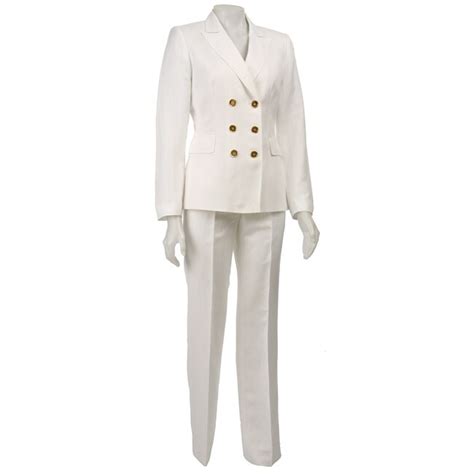 Tahari Asl Womens White 2 Piece Double Breasted Pant Suit 11544537