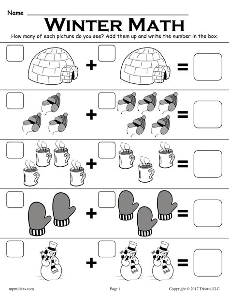 Winter Themed Addition With Pictures Math Worksheet Supplyme