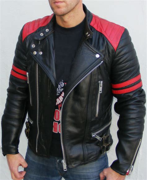 Classic Biker Red And Black Vintage Motorcycle Leather Jacket Men