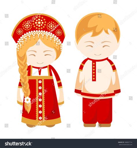Russian Man And Russian Woman Russian People Russian National Costume National Dress And A