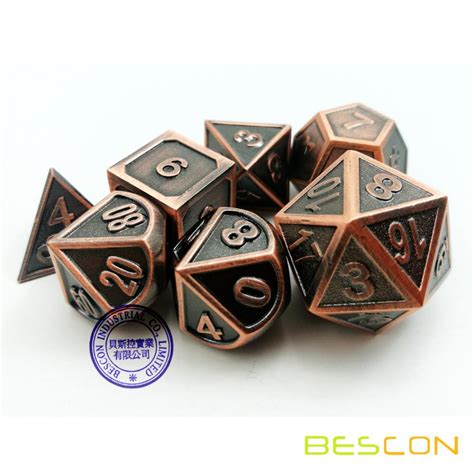 Bescon New Style Copper Solid Metal Polyhedral Dandd Dice Set Of 7 Copper