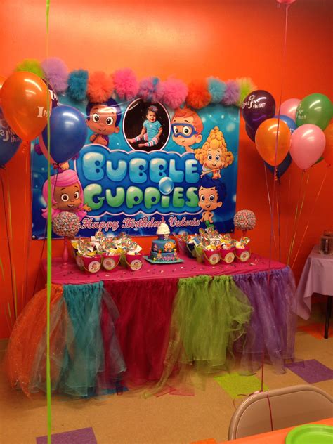 Home Made Tulle Table Skirt Bubble Guppies Banner Bubble Guppies