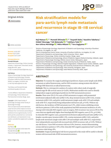 Pdf Risk Stratification Models For Para Aortic Lymph Node Metastasis