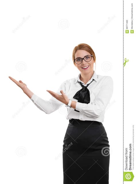 Smiling Business Woman Gestiruing With Her Hands Stock Image Image Of