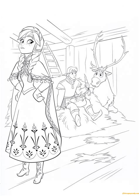 How about coloring kristoff, a character in the upcoming film frozen? Anna With Kristoff And Sven Coloring Pages - Cartoons ...