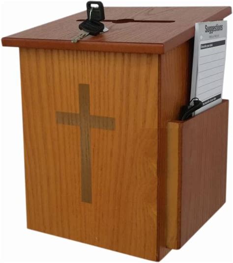 Jp 寄付慈善提案箱、木製教会コレクション募金箱ゴールドクロス付き寄付チャリティーボックスキリスト教教会の十分の一税