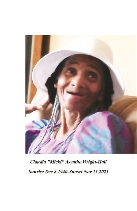 Life Reflections Obituary Of Claudia “Micki” Asynthe Wright-Hall – San