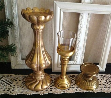 Gold Pillar Candle Holders Set Of 3 By Refeatheryournest On Etsy