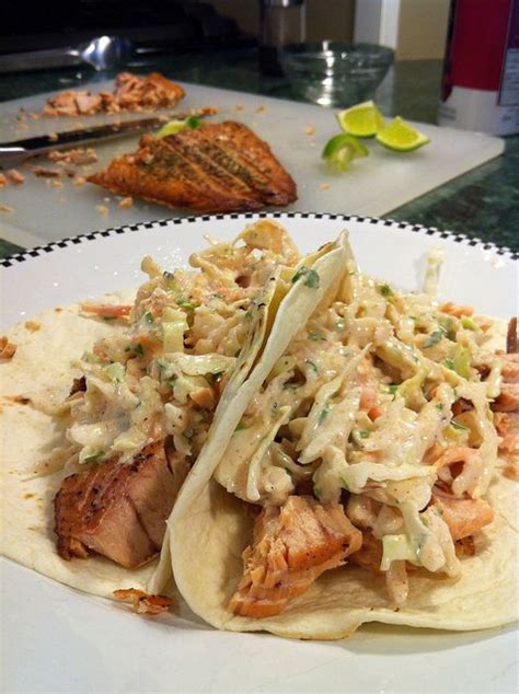 Grilled Salmon Tacos With Spicy Lime Coleslaw Seafood Recipes