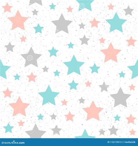 Soft Pastel Star Seamless Background Grey Pink And Blue Star Stock