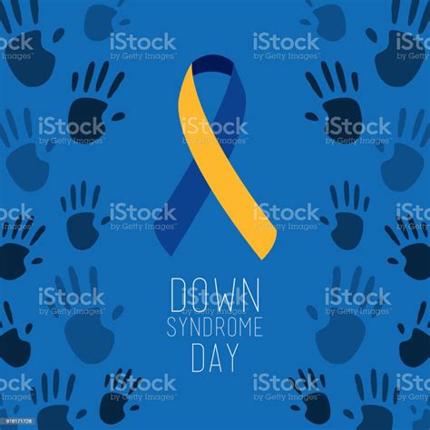 Down Syndrome Hari Poster Biru Dicat Simbol Tangan Ilustrasi Stok