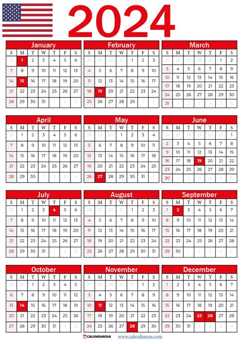 January 2024 Calendar With United States Holidays