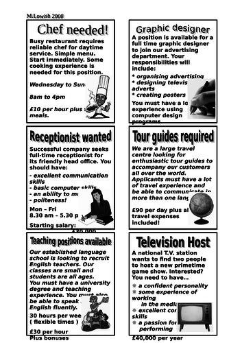 Job Advertisements Cards Teaching Resources