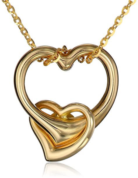 Amazon K Yellow Gold Double Heart Pendant Necklace Save