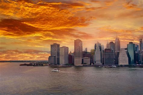 New York City Harbor On A East River Against The Lower Manhattan