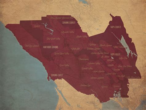 California Wine Country Region Map - City Prints