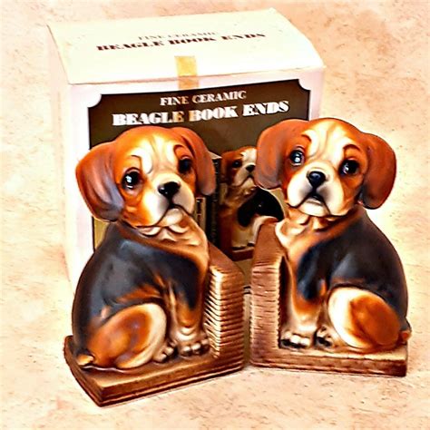 Vintage Beagle Bookends Dog Puppy Satin Finish Brown Black Etsy