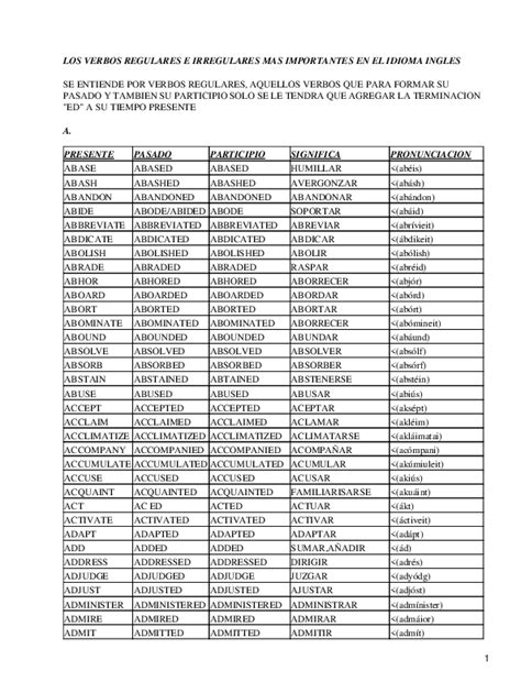 Pdf Lista De Verbos Regulares E Irregulares Juan Fernando