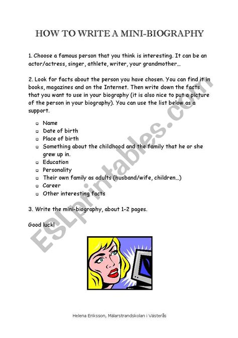 How To Write A Mini Biography Esl Worksheet By Heleri74