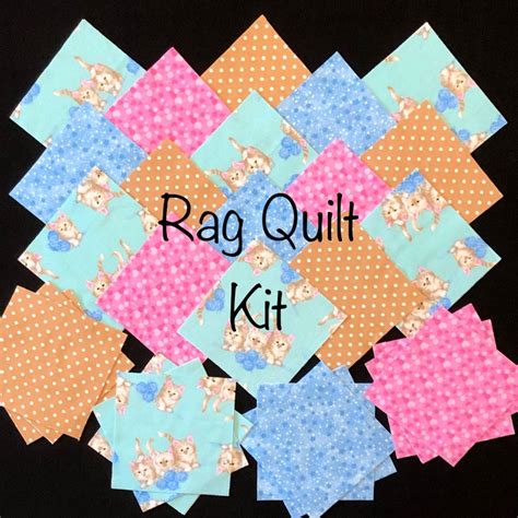 96 Kitten Rag Quilt Kit Pre Cut 7 Squares 2 Flannel Etsy