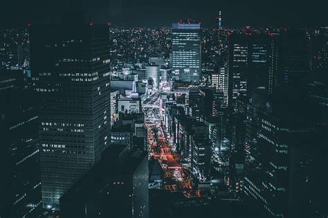 Aerial Graphy Of City Skyline During Nighttime Hd Phone Wallpaper Peakpx