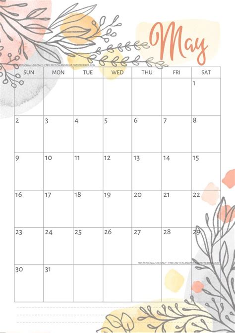 Paper Calendar Download Cute Watercolor Calendar Printable Pdf Digital Download Floral