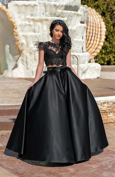 Dress With Feathers And Beads Two Piece Prom Dress Black Etsy