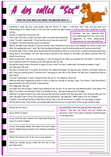 A Dog Called Sex Reading Comp Con English Esl Worksheets Pdf And Doc