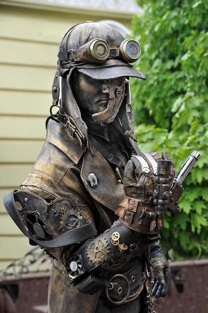 Premium Photo Festival Of Living Statues Steampunk Style Man With