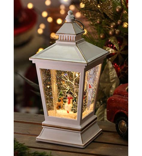 Musical Lighted Lantern Snow Globe With Snowman Cardinal And Friends
