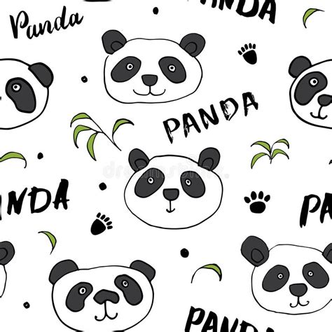Cute Panda Bear Seamless Pattern Cute Animals Doodle Hand Drawn