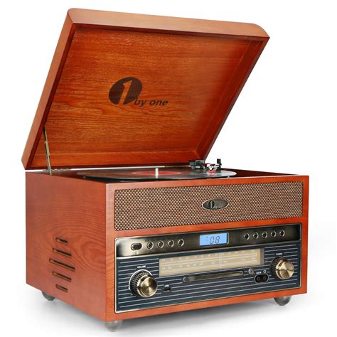 1byone Nostalgic Wooden Turntable Vinyl Record Player With Amfm Cd