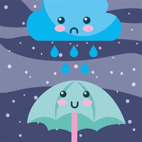Tiempo Lluvia Gotas Nube Y Paraguas De Dibujos Animados Vector Premium