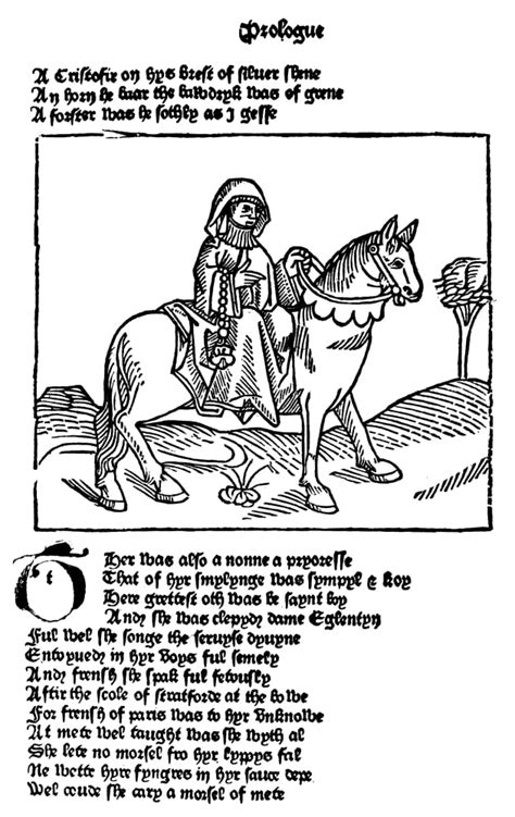 Chaucer The Prioress Nwoodcut From The Prologue To Geoffrey Chaucers