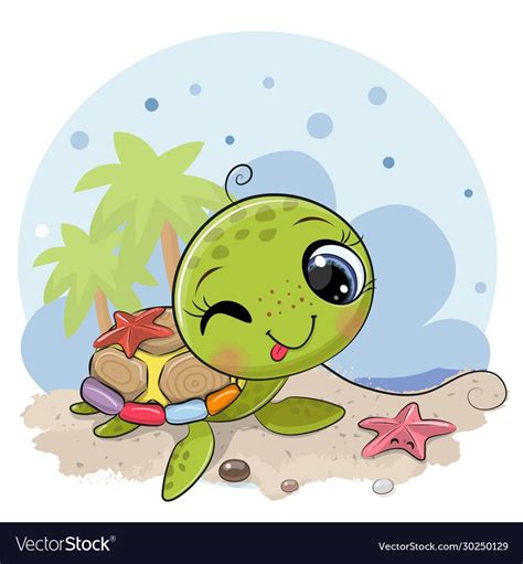 Cute Cartoon Water Turtle On The Beach Download A Free Preview Or High