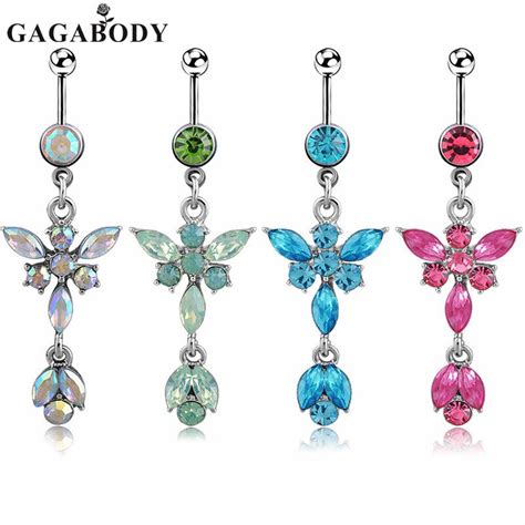 2017 New Arrival Butterfly Dangle Belly Ring Dangle Stainless Steel Body Piercing Jewelry 1pc