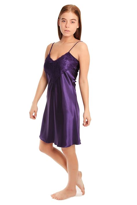 Satin Deep Lace Short Chemise Negligee Nightdress Nightie Size 10 28 N48 Ebay