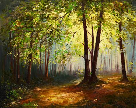 Oil Painting Landscape Summer Forest Colorful Abstract