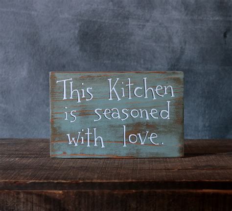 Blue This Kitchen Is Seasoned With Love Sign The Weed Patch