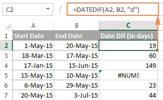 Excel DATEDIF Function To Get Difference Between Two Dates