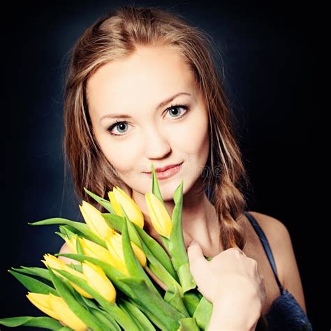 Cute Woman With Spring Flowers Stock Image Image Of Glamour Blond