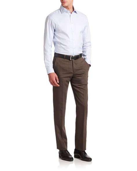 Armani Wool Blend Dress Pants In Brown For Men Light Brown Lyst